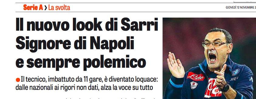 Non è Napoli che ha reso polemico Sarri (come scrive la Gazzetta): lo è sempre stato, solo che non faceva notizia