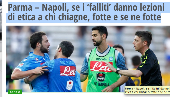 L’indignazione e la lezioncina etica di Gazzetta e Repubblica per l’antisportività del Napoli e di Higuain