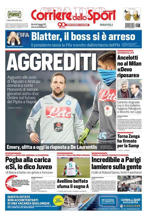 Il Corriere dello Sport: “Higuain e Andujar aggrediti in auto domenica sera a Napoli”