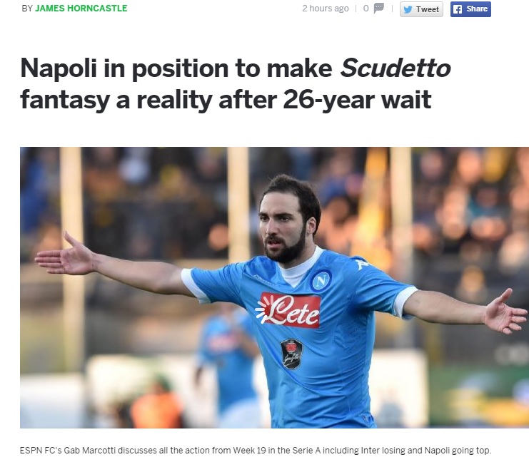 L’elogio del Napoli e di Sarri firmato da Horncastle su Espn. Bacchettato Maradona