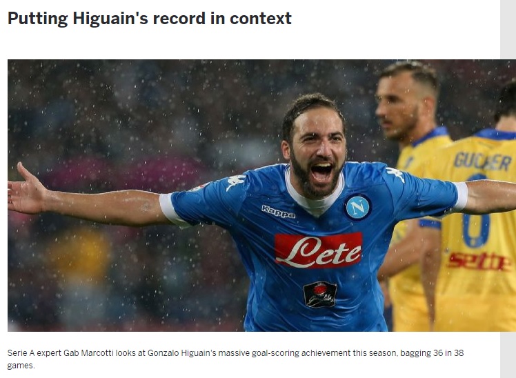 Marcotti: «Per Higuain un record eccezionale, il Napoli non ha Messi e Iniesta»