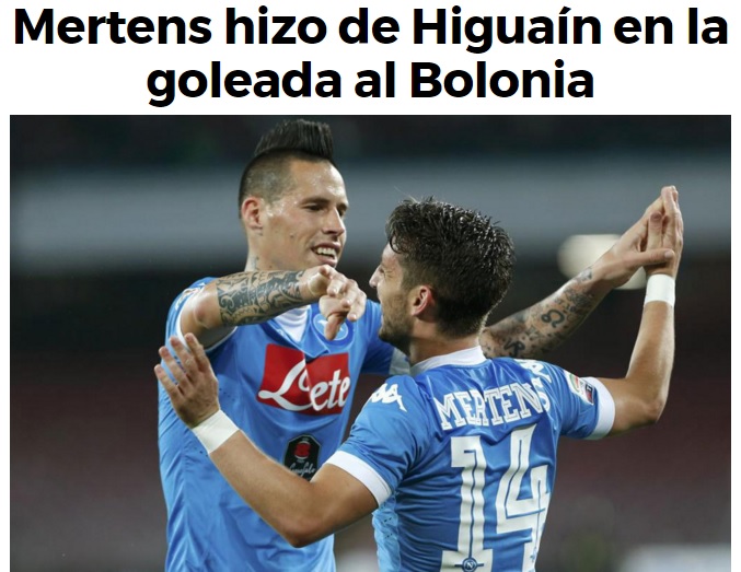 Napoli-Bologna all’estero è tutta di Gabbiadini e Mertens: il belga ‘fa’ Higuain con la sua tripletta