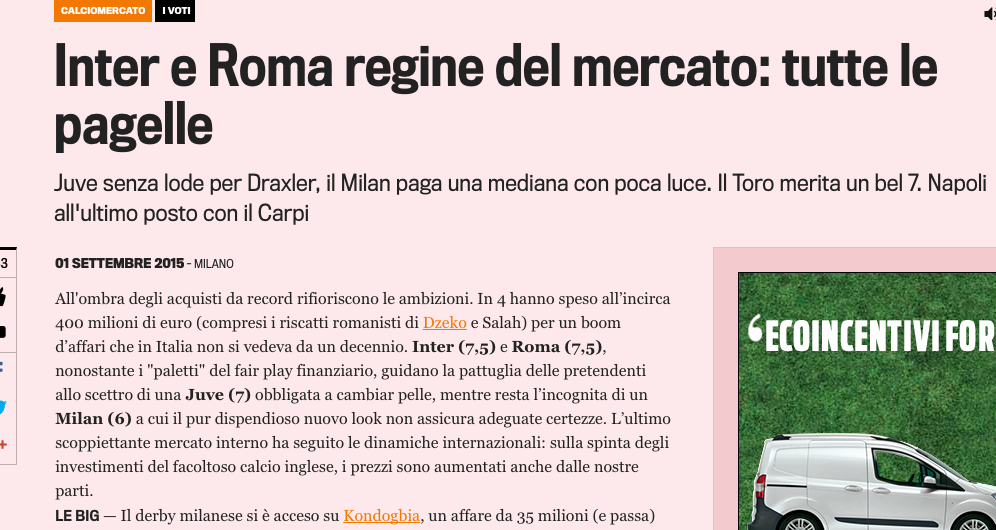 Tre mesi fa tutti i giornali bocciavano il mercato del Napoli: per la Gazzetta era il peggiore insieme con quello del Carpi