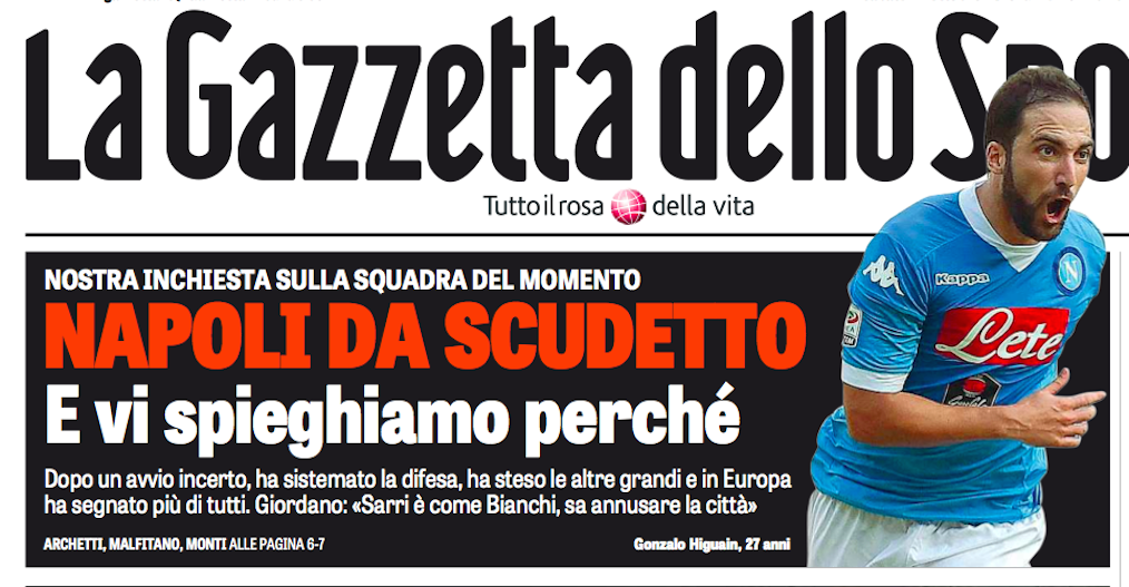 La Gazzetta scrive che il Napoli è il favorito per lo scudetto