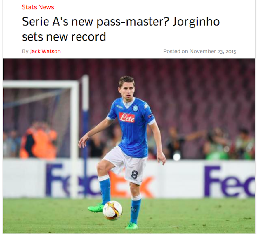 Jorginho da record in serie A per numero di passaggi riusciti. Solo Xabi Alonso (l’anno scorso) meglio di lui in Europa