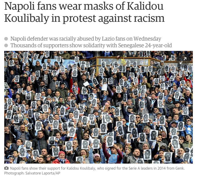 La stampa d’Europa celebra l’iniziativa antirazzista dei tifosi del Napoli per Koulibaly