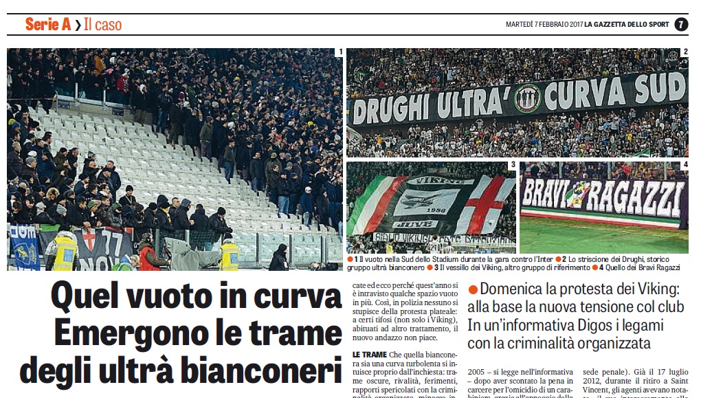 Juve, ultras e ‘ndrangheta: la Gazzetta racconta i vuoti sugli spalti dello Stadium