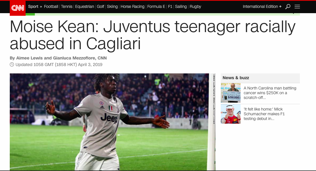 Sulla CNN il razzismo verso Kean e la risposta di Sterling a Bonucci: “Si può solo ridere”