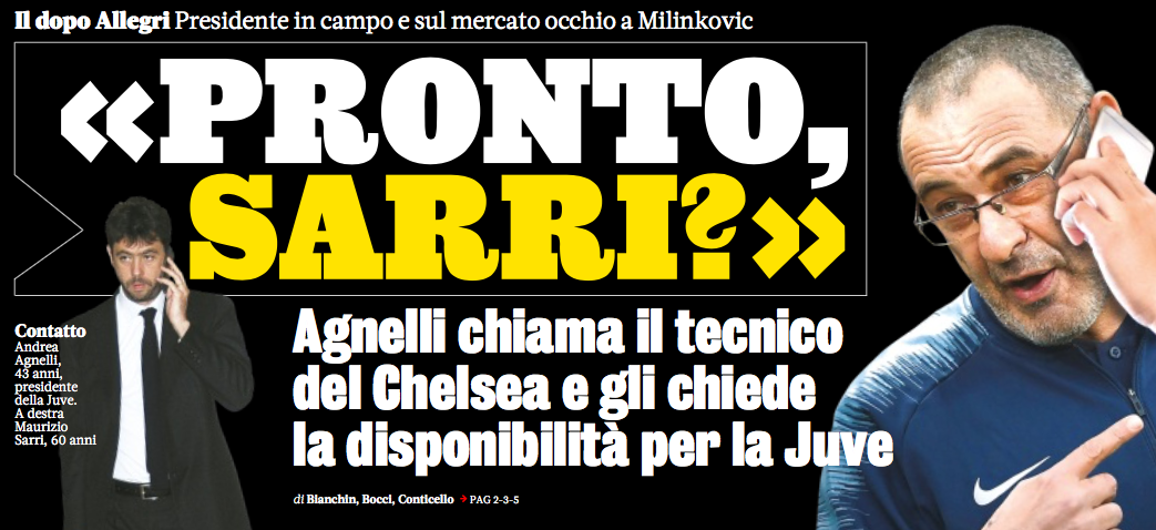 Gazzetta: Juventus, telefonata tra Agnelli e Sarri