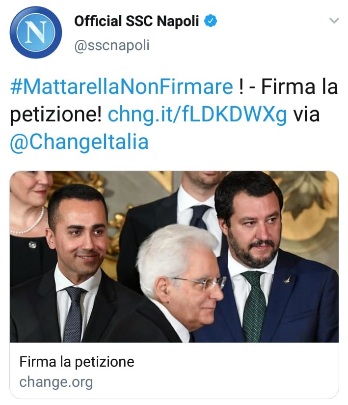 Il mistero del tweet del Napoli sul decreto sicurezza