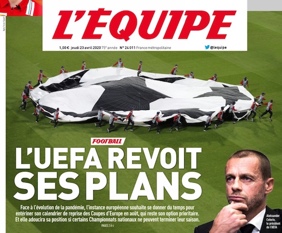 L’Equipe: “la Uefa non esclude lo stop dei campionati. Varrà la classifica in corso”