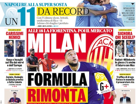 La Gazzetta fa training autogeno: “Napoli attento al Mondiale”. “Milan operazione rimonta”