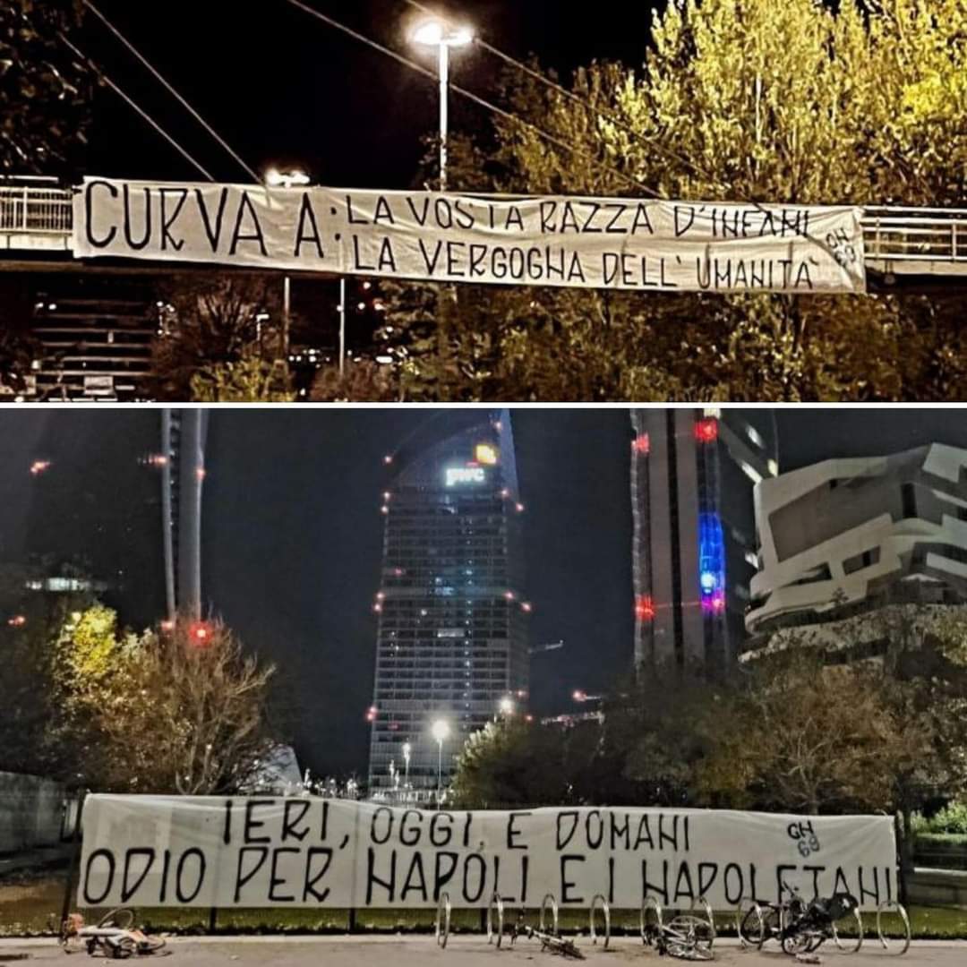 Napoli, striscioni a Milano contro la città e i napoletani